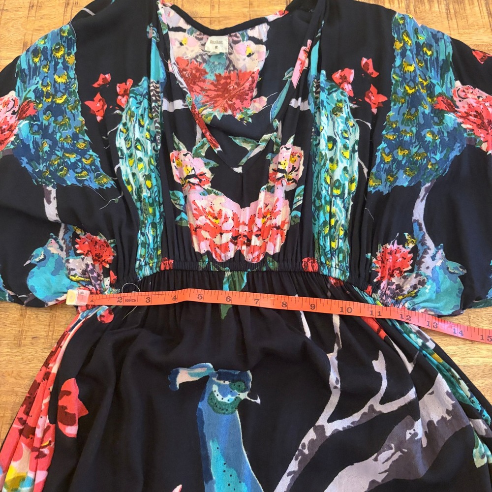 World Market Maxi Kaftan Dress S/M Boho Peacock Floral Coverup Resort Vacation - Picture 8 of 10